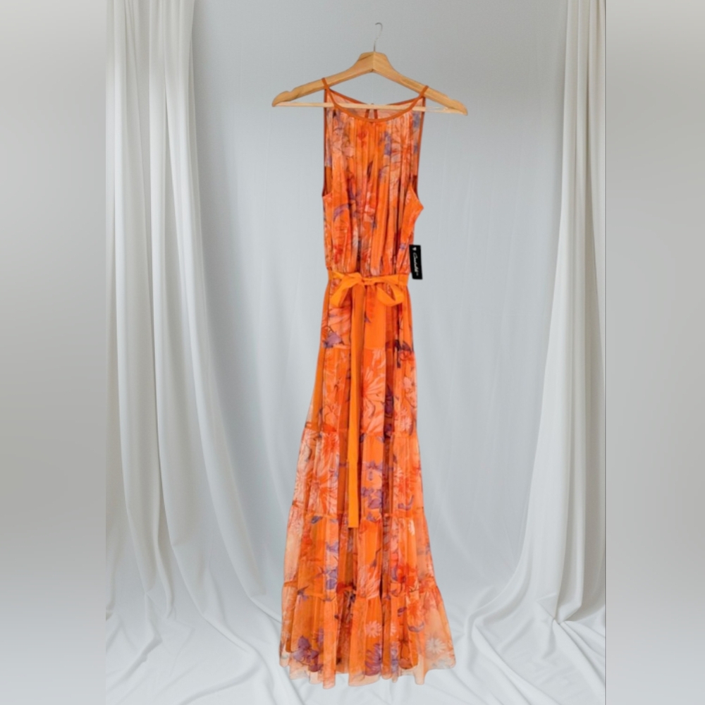 Candalite  Vibrant Orange Floral Maxi Dress